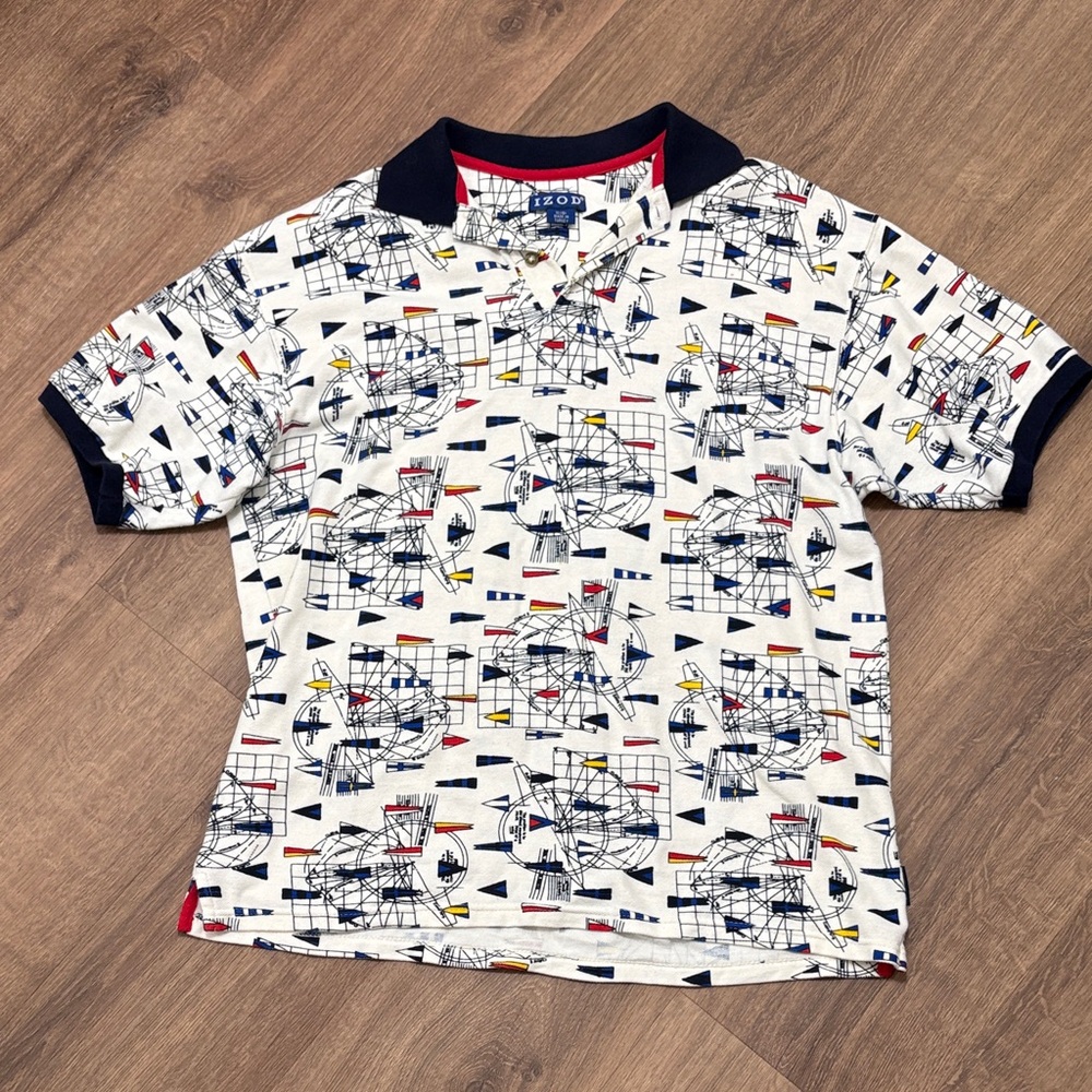 IZOD Men’s White Nautical Print Polo Shirt Size XL (18)